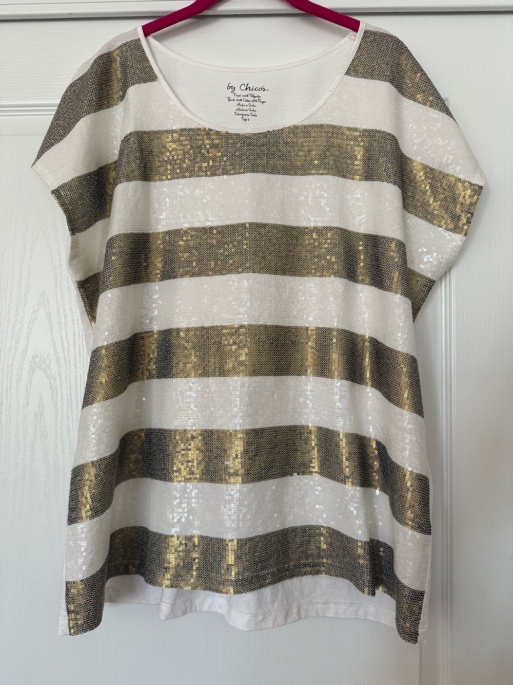 Chico's White & Gold Stuning Striped Sequin Women's Tunic